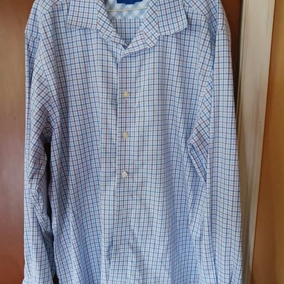 Egara Men's Size XLT Blue & Orange Checker Button Up Dress Shirt - Picture 3 of 4